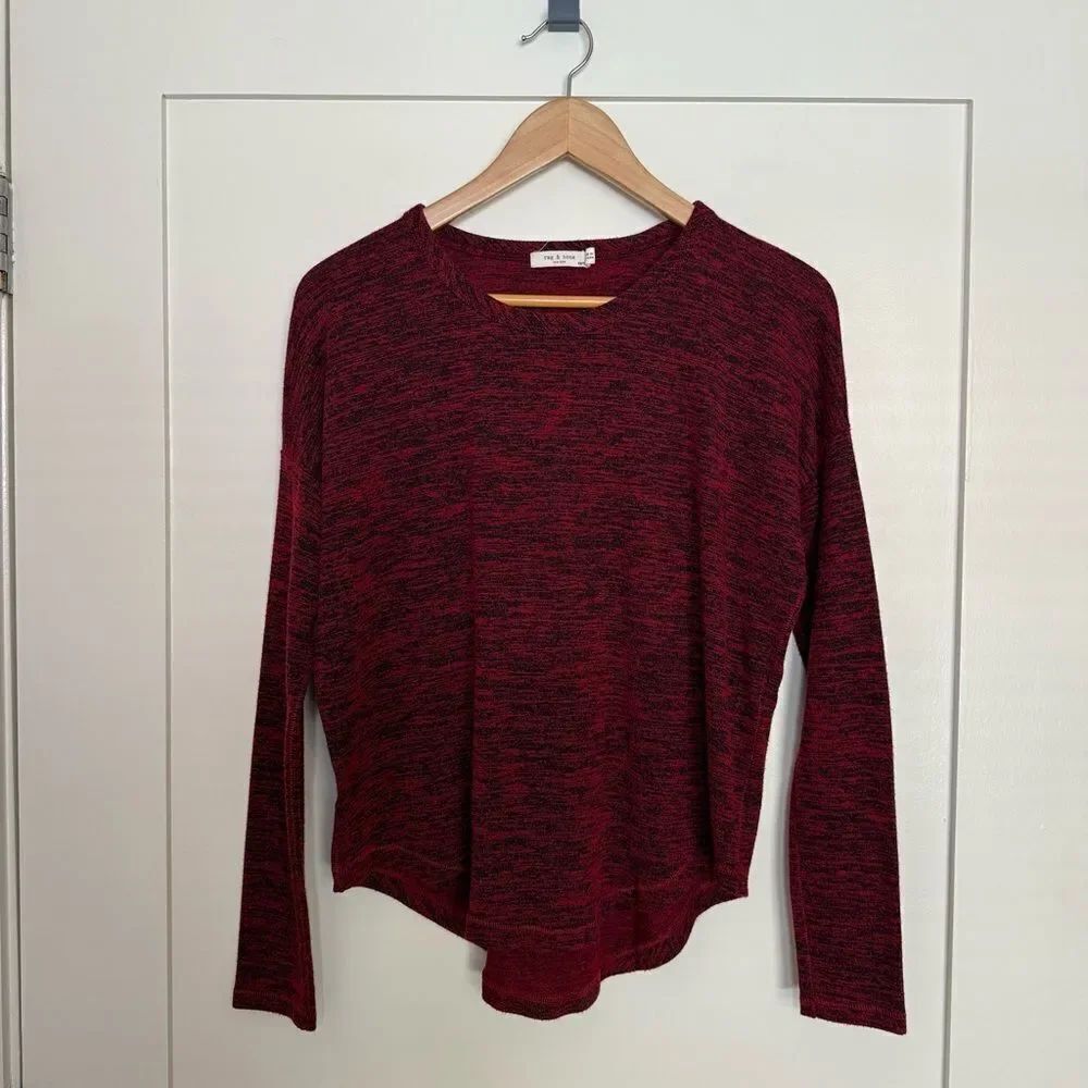Rag & Bone Hudson Top Shirt Womens Sz XS Marled Red Knit Long Sleeve Stretch